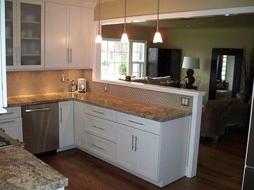 Half Open Kitchen, Half Wall Kitchen, Half Wall Ideas, Semi Open Kitchen, Wall Kitchen, New Kitchen Cabinets, Open Concept Kitchen, Kitchen Redo, Trendy Kitchen