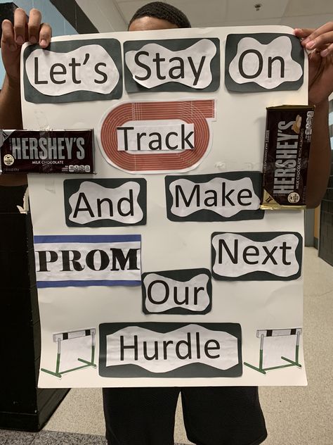 Track Sadies Proposal, Hurdle Promposal, Track Hoco Posters, Promposal Ideas Track And Field, Puzzle Promposal, Track Themed Promposal, Track Promposals, Track Prom Proposal Ideas, Track Homecoming Proposal