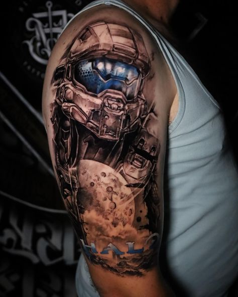 Repost: REALLY COOL Halo tattoo 🕹 • Thank you @ela_hommen_tattoo for sharing! (with #tattoolandsupplies) Halo Tattoo Design, Halo Tattoo Ideas, Halo Tattoo, Halo Master Chief, Tattoo Design, Tattoo Ideas, Halo, Tattoo Designs, Thank You