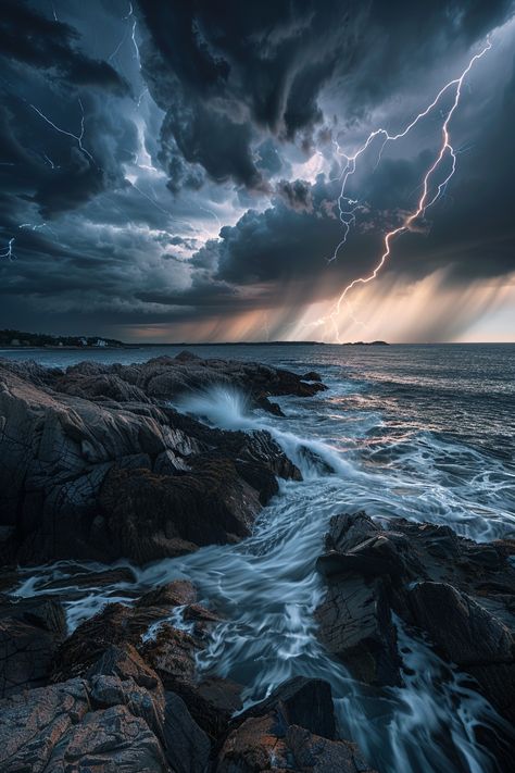 Coastal Fury: Summer Storm at the Lighthouse Beautiful Sea Pictures, Ocean Images On The Beach, Storm On The Ocean, Stormy Landscape Photography, Ocean Storm Stormy Sea, Ship In Storm, Cat And Wolf, Beach Storm, Newport Restaurants