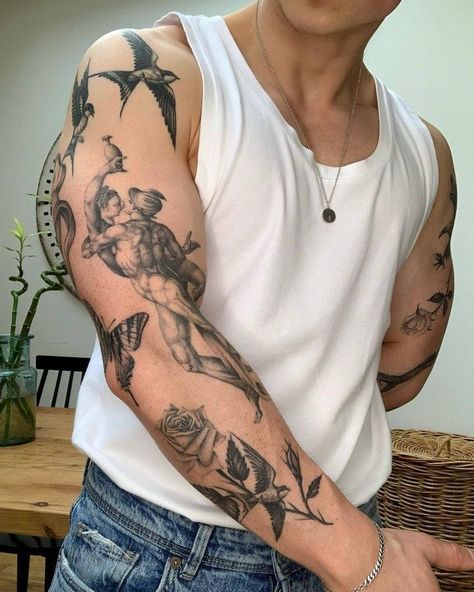 Torso Tattoos, Aesthetic Tattoos, Single Needle Tattoo, Tattoo Inspiration Men, Greek Tattoos, Tattoo Project, Small Tattoos For Guys, Aesthetic Tattoo, Dope Tattoos