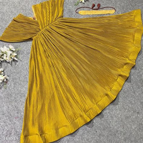 Catalog Name: *Party Wear Top Gown* NF-(1041)* *💃 Gown 💃* Yellow Colored Colour Embroidered Attractive Party Wear Georgette Top Plazzo has a Regular-fit and is Made From High-Grade Fabrics And Yarn. 💃 *Gown Fabric* :- Crush Shinone Fabric 💃*Gown Inner* :- Micro Cotton 💃 *Top Fabric* :- Position Print With 3mm Sequance Work 💃 *Top Inner* :- Micro 💃 *Top Work* :- 3mm Sequence Work , Multi Needle Work, Coding work, Embroidery Work, Zari Work. 💃 *Type* : *Top* :- Fully Stitched ( XL-42... Party Wear Top, Crush Fabric, Gown Yellow, Cotton Gowns, Georgette Tops, Fashion Gowns, Georgette Dress, Sequence Work, Wedding Function