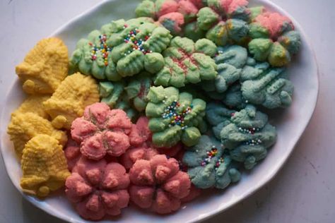 Spritz Cookies | Fine Foods Blog Spritz Cookies Recipes, Christmas Spritz, Butter Spritz Cookies, Cookie Press Recipes, Christmas Spritz Cookies, Betty Crocker Cook Book, Traditional German Christmas, Spritz Cookie Recipe, German Christmas Cookies