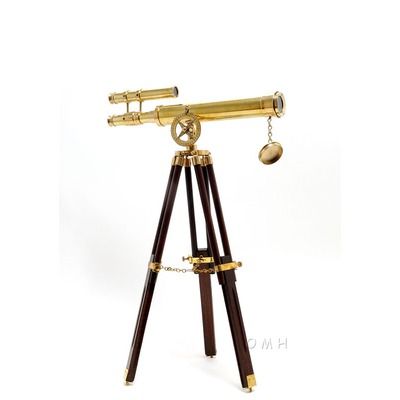 $260 Old Modern Handicrafts 18" Telescope with Stand Wooden Ship Models, Double Barrel, Telescopes, Metal Homes, Tripod Lamp, Indoor Air Quality, Composite Wood, Brass Finish, Tripod