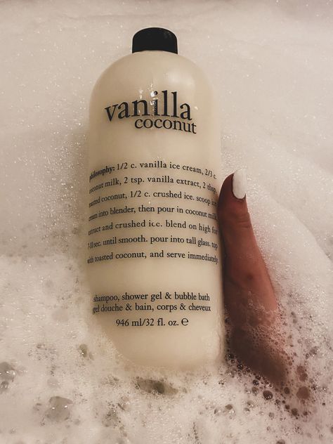 Vanilla Coconut Philosophy, Philosophy Vanilla Coconut, Vanilla Body Wash Aesthetic, Vanilla Shower Products Aesthetic, Shower Gel Aesthetic, Philosophy Vanilla, Philosophy Shower Gel, Coconut Body Wash, Freetime Activities