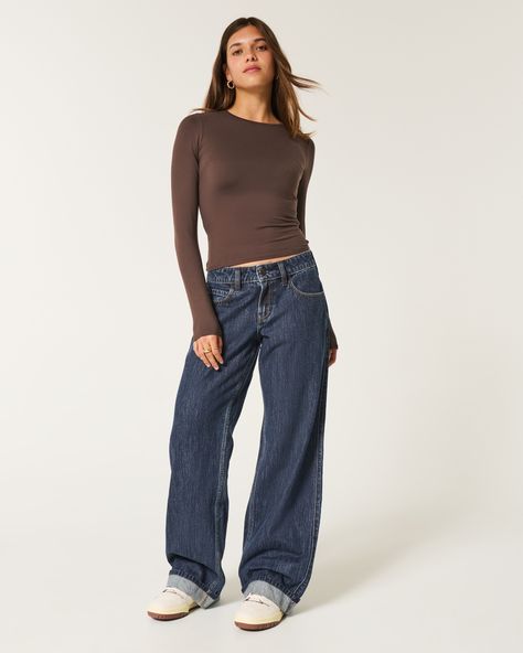 Women's Low-Rise Dark Wash Baggy Jeans | Women's Bottoms | HollisterCo.com