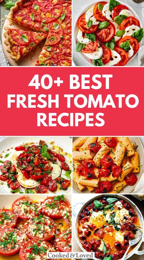 40 Gorgeous Fresh Tomato Recipes Roma Tomato Recipes, Cherry Tomato Appetizers, Tomato Appetizers, Refreshing Salads, Cherry Tomato Recipes, Fresh Tomato Recipes, Summer Tomato, Easy Summer Meals, Cherry Recipes