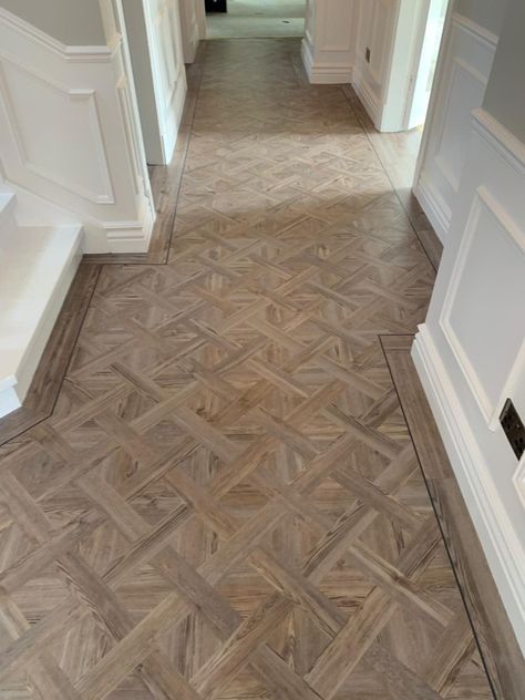 Parquet Flooring Entryway, Basket Weave Flooring, Amtico Flooring Hallway, Amtico Flooring Basket Weave, Pine Projects, Parisian Parquet Floor, Basket Weave Parquet Flooring, Upstairs Flooring, Taupe Flooring