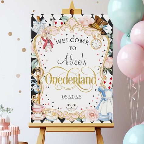 $28.75 | Alice in Onederland, 1st birthday welcome sign - alice in onederland, alice in wonderland themed birthday, girl 1st birthday party decorations, birthday welcome sign, girl first birthday, alice tea party, mad hatter white rabbit, onederland party decor, tea party themed first birthday, alice in wonderland welcome sign Alice In Wonderland Themed Birthday, 1st Birthday Welcome Sign, Alice In Onederland, Onederland Party, First Birthday Posters, Alice In Wonderland Tea Party Birthday, Onederland Birthday Party, Alice Tea Party, 1st Birthday Party Decorations