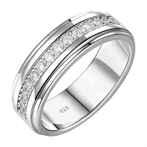 PRICES MAY VARY. ♥High specification♥925 sterling silver mens rings:6.5mm width. total stone weight:1cttw.14 round cut cubic zirconia wedding ring for men. suitable for minimal wedding band for everyday wear! ♥Quality and beauty♥ This wedding band for men are solid sterling silver 925 stamp brushed finish with double edge and high polished inner face ♥Good for daily wear♥ sweetjew high quality cubic zirconia sterling silver ring for men.shine like a natural diamond wedding band for men. match wi Silver Men Wedding Ring, Silver Male Wedding Rings, Wedding Band For Men Silver, Men Silver Wedding Rings, Men Eternity Band, Men’s Wedding Rings Titanium, Groom Ring Wedding Diamond, Groom Ring Silver, Silver Men Wedding Rings