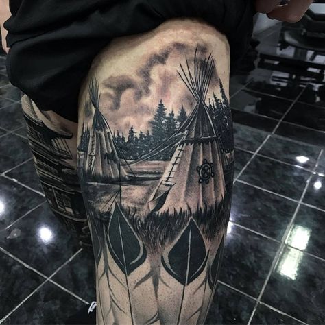 Tipi Tattoo, Native Indian Tattoos, Native American Tattoo Designs, Leg Tattoo Ideas, Catrina Tattoo, Native American Tattoo, American Indian Tattoos, Native American Tattoos, Native Tattoos