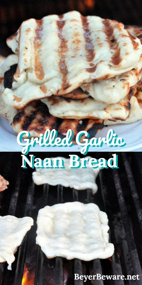 One of our favorite things in the summer is grilled garlic naan bread recipe. It is an easy to make yeast bread and cooks quickly on the grill. Grill Bread Recipes, Indian Food On Blackstone, Baking Bread On A Gas Grill, Grilled Bread Recipes, Bread On The Grill, Garlic Naan Bread Recipe, Grill Bread, Garlic Naan Bread, Campfire Cooking Recipes