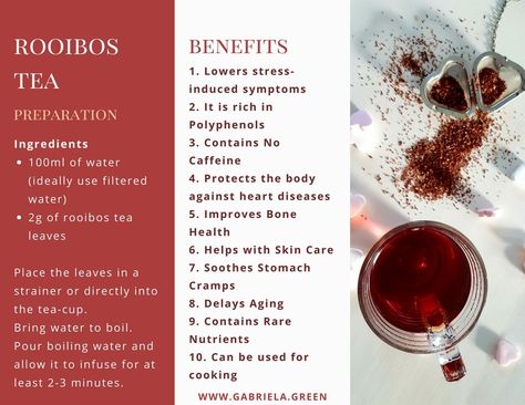 10 Amazing Health Benefits of Rooibos Tea - www.gabriela.green (1) Rooibos Tea Benefits, Natural Liver Detox, Reflux Recipes, Acid Reflux Recipes, Tea Health Benefits, Great Health, Rooibos Tea, Home Health Remedies, Herbs For Health