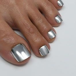 Press on Toenails Short, White Chrome Toenail Press Ons Square, Light Weight & Fit Perfectly Glazed Press on Toe Nails with Glue, Fake Toenails in 16 Sizes- 32 Toenails Kit, Pearl - Walmart.com Silver Toes Pedicure, Silver Toe Nails, Chrome Toenails, Silver Toenails, Chrome Toe Nails, Silver Toes, Jelly Stickers, Press On Toenails, Toes Nails