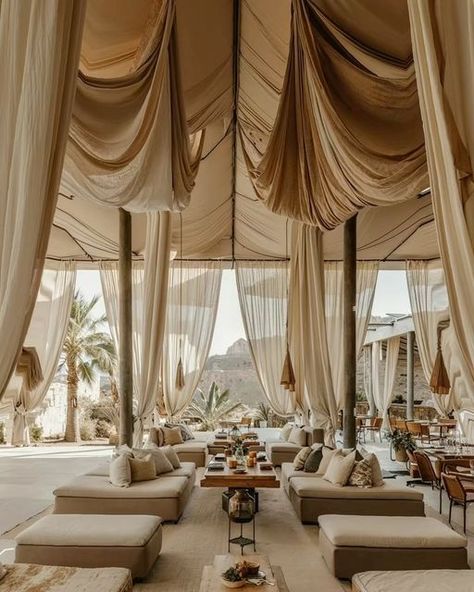 Bohemian Den, Tent Interior Design, Breezeway Decor, Desert Chic Decor, Terracotta Decor, Wedding Tent Decorations, Tent Structure, Modern Hacienda, Architecture Design Presentation