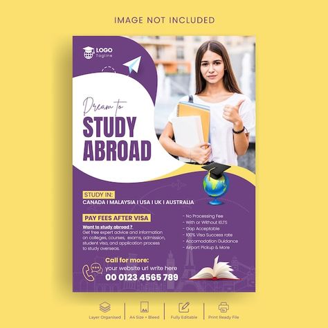 Study abroad flyer or university admissi... | Premium Vector #Freepik #vector #poster #higher-education #flyer-template #print-ready Study Abroad Flyer Design, Educational Flyer Design, University Poster Design, Educational Flyer, University Poster, Education Flyer, About Study, College Flyer, Admissions Poster