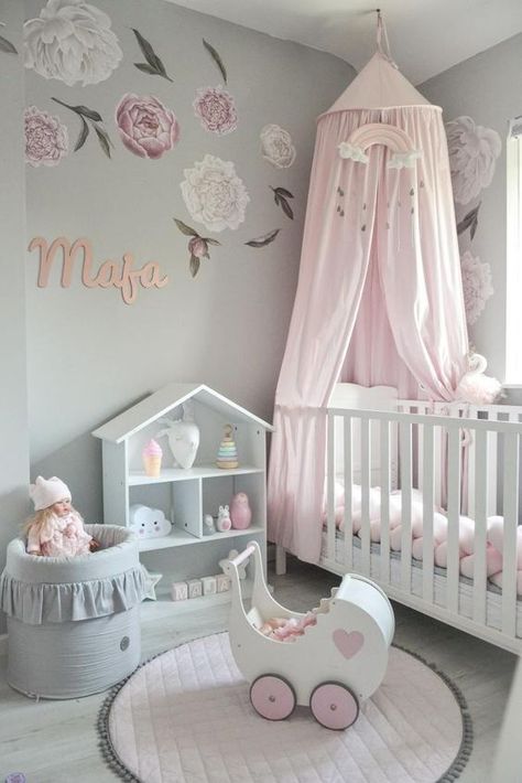 Pretty Nursery Ideas, Girl Bedroom Designs Pink, Grey Nursery Ideas, White And Grey Nursery, Nursery Ideas For Girls, Classic Boho Style, Pretty Nursery, Pink And Gray Nursery