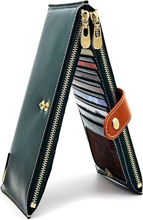 Amazon.com: ANDOILT Womens Genuine Leather Wallet RFID Blocking Credit Card Holder Zipper Purse Cell Phone Handbag green : Clothing, Shoes & Jewelry Aluminum Wallet, Unique Wallets, Credit Card Holder Wallet, Leather Clutch Wallet, Zipper Purse, Rfid Blocking Wallet, Branded Wallets, Genuine Leather Wallets, Minimalist Wallet