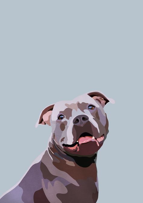 Digital illustration of an English Staffy by artist Brownflower. Purchase prints on RedBubble! Digital Art Dog Pet Portraits, Staffordshire Dog Illustration, Staffy Dog Drawing, Staffy Dog Illustration, Dog Digital Illustration, Pitbull Illustration, English Staffy, English Staffordshire Bull Terrier, Pitbull Drawing