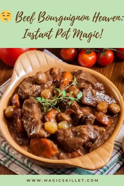 Instant pot beef Bourguignon recipe. Beef bourguignon is one of France's most famous dishes. #pressurecooker #instantpot #beef #homemade #dinner #lunch Beef Bourguignon Instant Pot, Sauerbraten Recipe Slow Cooker, Instant Pot Beef Bourguignon Recipe, Instant Pot Beef Bourguignon, German Sauerbraten Recipe, Homemade Stew, Beef Stifado, Chicken Tinga Recipe, Casserole Beef