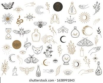 Witchcraft Symbols, Witch Tattoo, Muster Tattoos, Magic Design, Witch Magic, Aesthetic Tattoo, Tattoo Flash Art, Doodle Sketch, Simplistic Tattoos