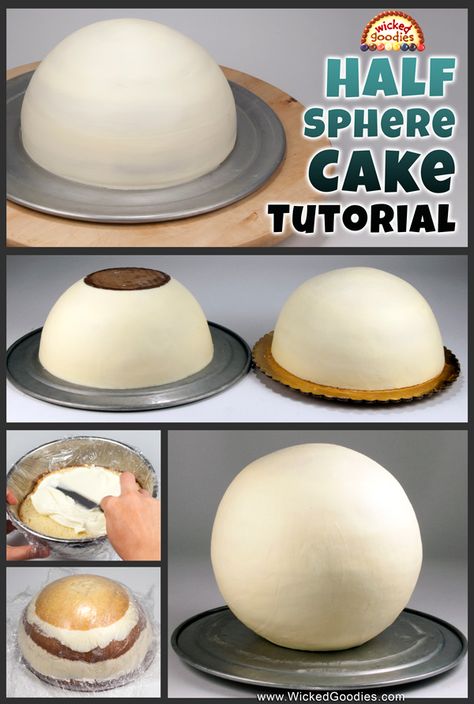 Wicked Goodies | How to Make a Half Sphere Cake | https://www.wickedgoodies.net Half Sphere Cake, Sphere Cake, Basketball Birthday Cake, Half Cake, Birthday Cake Tutorial, Cake Basket, Shaped Cakes, Basketball Cake, Ball Cake