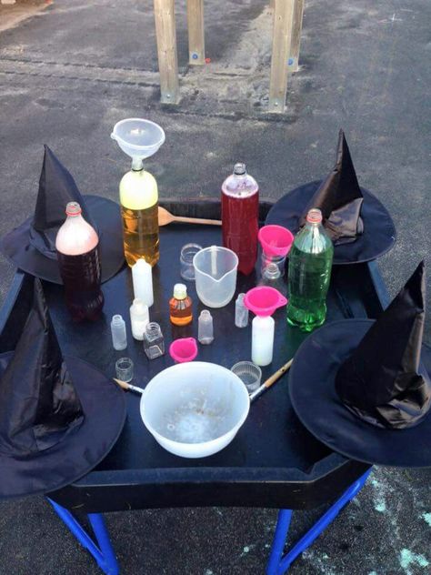 Potion making Potion Making, Story Sack, Forest School Activities, Room On The Broom, Dramatic Play Area, Fall Preschool Activities, Eyfs Activities, Nursery Activities, Halloween Potions