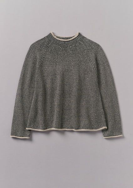 Stripe Linen Cotton Sweater | Navy/Putty