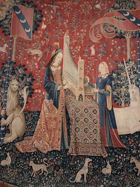 Lady And The Unicorn Tapestry, The Lady And The Unicorn Tapestries, The Lady And The Unicorn, Lady And The Unicorn, Unicorn Tapestry, Unicorn Tapestries, Medieval Princess, Medieval Aesthetic, Medieval Tapestry