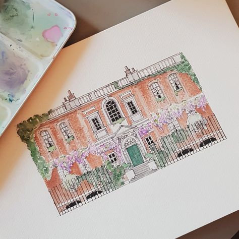 Bridgertons House, Bridgerton Art Aesthetic, Bridgerton Aesthetic Painting, Bridgerton Inspired Room, Bridgerton Artwork, Bridgerton Watercolor, Bridgerton Sketch, Bridgerton Illustration, Oxford Apartment