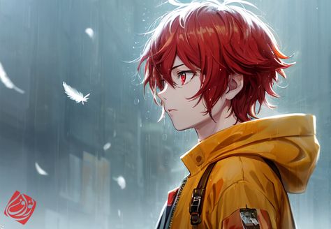 orange hoodie , red hair , red eyes , anime style Anime Guy With Red Hair, Red Hair Red Eyes Anime, Red Hair Red Eyes, Red Eyes Anime, Red Hair Anime Guy, Red Hair Green Eyes, Red Hair Blue Eyes, Anime Red Hair, Red Hair Men