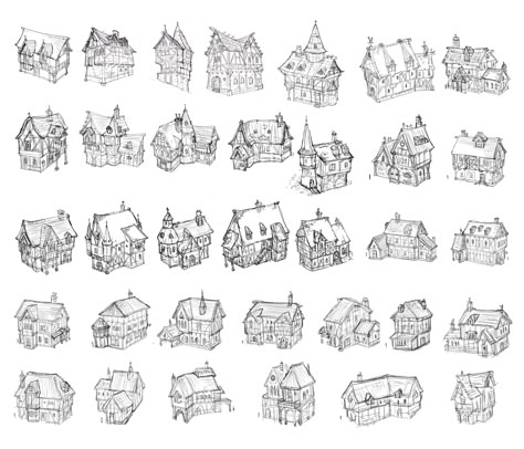 Medieval House Sketch, Medieval House Drawing, City Generator, Vila Medieval, Fantasy Map Making, Map Drawing, House Silhouette, Silhouette Sketch, Medieval House