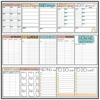 Boho Editable Teacher Planner 2024 - 2025 - Printable & Digital Teacher Binder kidsdailyplanner #plannertemplates Teacher Daily Planner Template, Teacher Wishlist, Free Teacher Binder, Homeschool Student Planner, Nature Classroom, Drawing Planner, Editable Teacher Planner, Math Binder, Student Weekly Planner