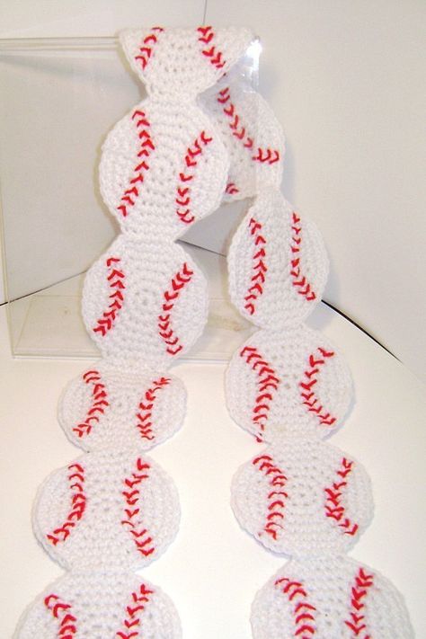 DIY Crochet Pattern for Baseball Scarf Funny Crochet Scarves, Crochet Baseball, Crochet Mens Scarf, Crocheted Scarves, Baseball Ideas, Baseball Crafts, Diy Crochet Patterns, Crochet Scarfs, Confection Au Crochet