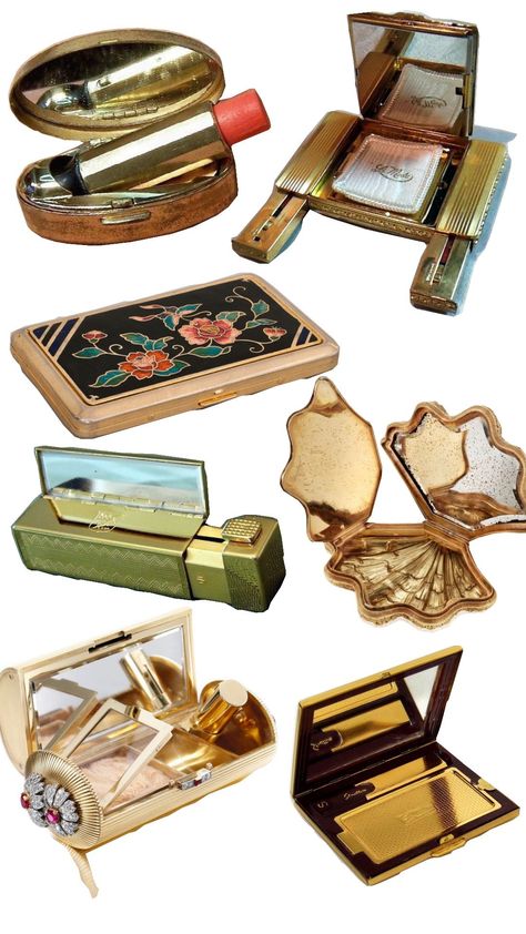 Trinkets Aesthetic, Antique Makeup, Makeup Accesories, Makeup Package, Vintage Packaging, Fancy Makeup, Vintage Cosmetics, Vintage Makeup, Makeup Box