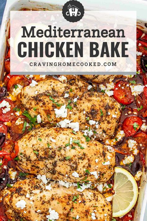 Whip up this easy Mediterranean Chicken Bake for a healthy, flavor-packed dinner! Juicy chicken, roasted veggies, and feta—all in one dish! 🍋🍅 #MediterraneanFood #ChickenRecipes #HealthyDinners #EasyMeals #OnePanMeals Roasted Mediterranean Chicken, Mediterranean Diet Chicken Zucchini Bake, Mediterranean Diet Main Dish Recipes, Quick Mediterranean Diet Meals, Chicken Feta Recipes Healthy, Baked Chicken Ideas For Dinner, Easy Baked Chicken Dinner Recipes, Chicken Thigh Veggie Bake, Healthy Roast Chicken Dinner