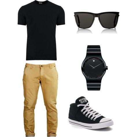 A set on Polyvore Converse Chuck Taylor Outfit Men, Beige Hose, Tan Chinos, Mens Fashion Smart, Casual Styles, Mens Casual Dress, Men Style Tips, Menswear Fashion