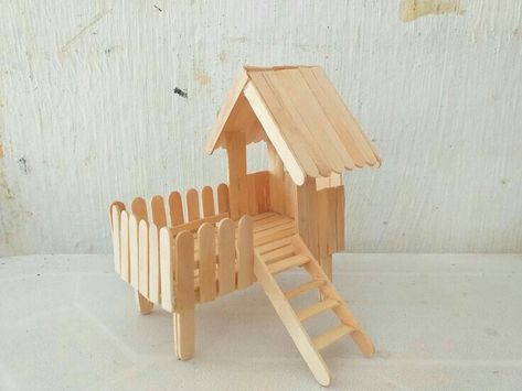 Diy Barbie Furniture Out Of Popsicle Sticks, Diy Popsicle Sticks Crafts, Dollhouse Diy Popsicle Sticks, Hamster House Diy Popsicle Sticks, Fairy Dollhouse Ideas, Popsicle Stick Mini Furniture, Diy Hamster Stuff Popsicle Sticks, Popsicle Stick Hamster Stuff, What To Make Out Of Popsicle Sticks