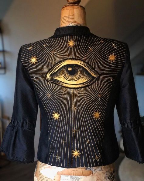 Front Shop, Embellished Jacket, Custom Jacket, Painted Clothes, Fashion Project, Embroidered Jacket, Fantasy Clothing, Art Clothes, Upcycle Clothes