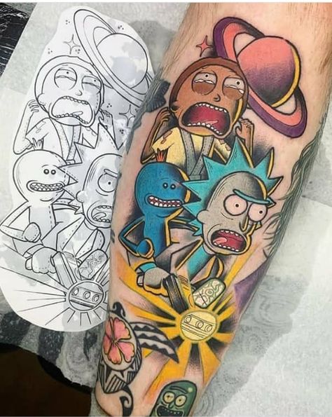 Rick And Marty, Breaking Bad Tattoo, Rick And Morty Tattoo, Running Tattoo, Simpsons Tattoo, Fan Tattoo, Tattoo Flash Sheet, Disney Tattoo, Rick Y Morty