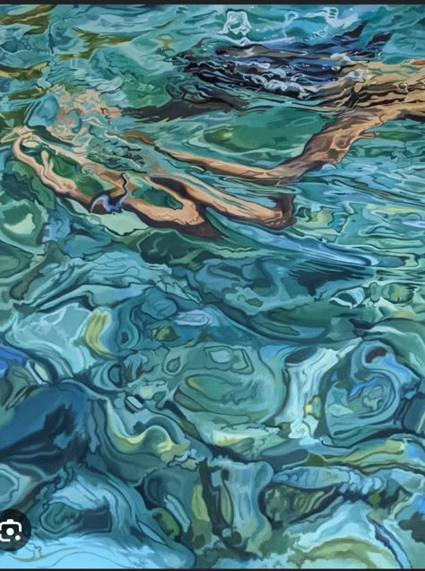 Art That Makes You Feel, Ocean Water Painting, Water Distortion, Aquamarine Painting, Coral Painting, Water Artwork, Art Alevel, Reflection Art, A Level Art Sketchbook