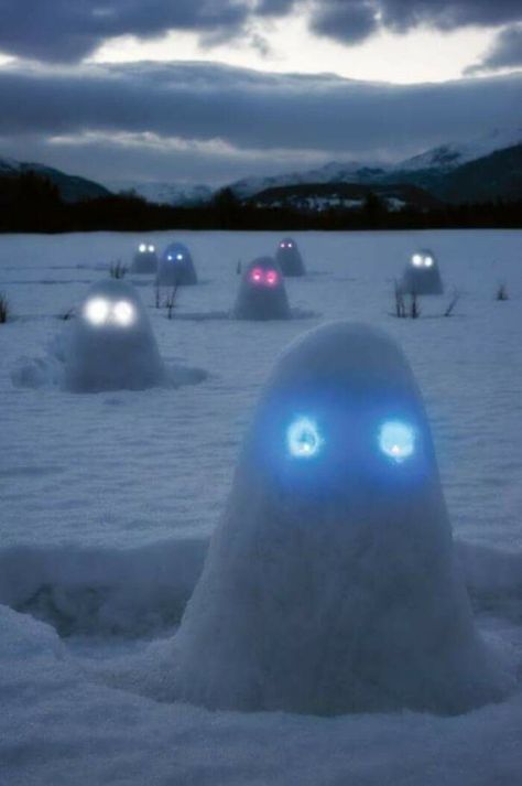 Snow Mounds With Glow Sticks In Them The Snowman Movie, Funny Christmas Pictures, Funny Snowman, Snow Sculptures, Snow Art, Snow Fun, Glow Stick, Creepy Horror, Glow Sticks