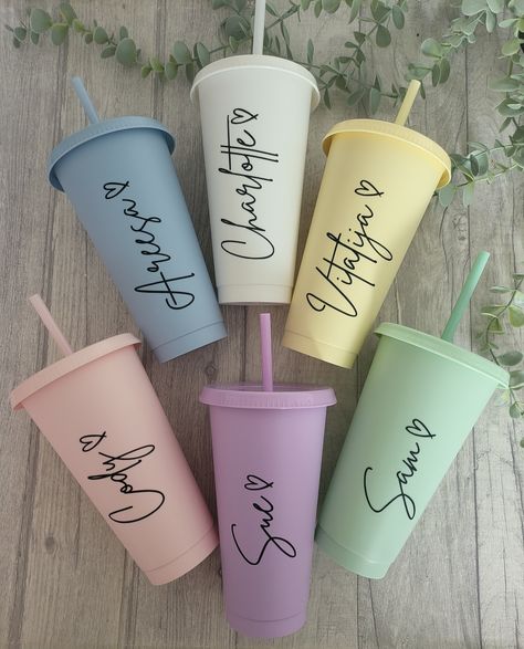 **Please Note** If you select Express postage upgrade, your order will be dispatched within 1-3 working days and sent via Royal Mail Tracked 24.  I cannot guarantee next day delivery. 24oz starbucks style cold cup. These cups come with matching lid and straw. Singled walled with a pop on lid.They are a strong BPA free plastic that are re-usable. Strong vinyl is used for the personalisation.NOT SUITABLE FOR USE WITH HOT WATER. HANDWASH ONLY Classy Heart Design. The heart will be included unless requested otherwise in the personalisation section. Choose cup and writing colours from the drop down menus. Personalised Items To Sell, Personalized Gifts With Vinyl, Name On Cup Ideas, Personalised Business Ideas, Personalised Gifts Cricut, Cold Cup Design Ideas, Vinyl On Cups, Easter Chocolate Covered Oreos, Cups With Vinyl