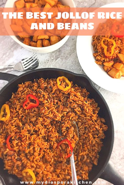 Jollof Rice and Beans Recipe Rice With Beans, Beans Image, Ghanaian Food, Rice And Beans Recipe, West African Food, Rice And Beans, Jollof Rice, Couscous Recipes, Dinner With Ground Beef