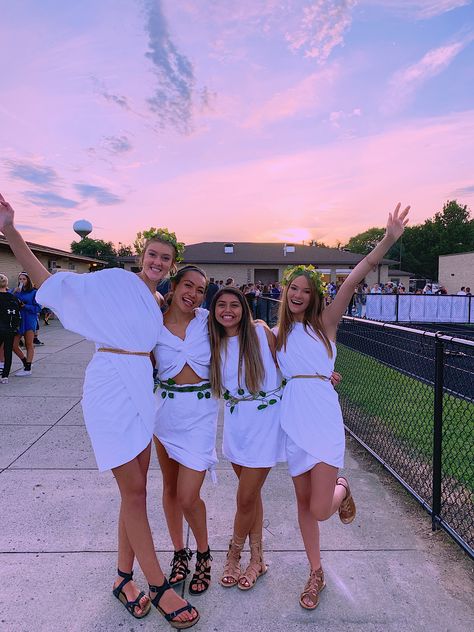 Toga Night / Greek Night Greek Night Theme Football, Greek Day Spirit Week, Greek Theme Football Game, Senior Toga Night, Sorority Toga Outfit, Greek Football Theme, Greek Vs Greek Life Spirit Week, Toga Party Costume Diy For Women, Greek Toga Spirit Day