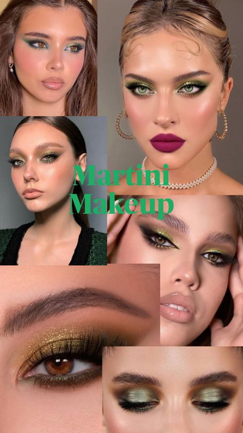 Olive green martini eyeshadow Olive Makeup, Green Martini, Green Eyeshadow Look, Ball Makeup, Green Makeup, Red Carpet Look, Green Eyeshadow, Makeup For Green Eyes, Eyeshadow Looks