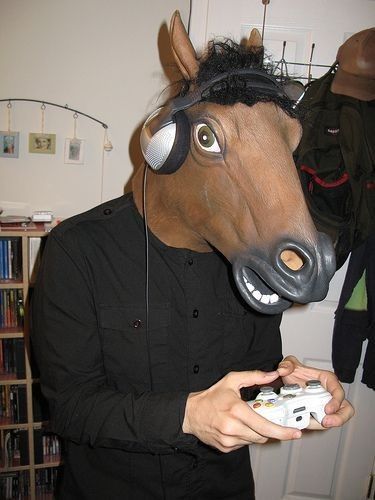 Club Halloween Party, Horse Head Mask, Horse Meme, Horse Mask, Man On Horse, Secret Photo, Animal Mask, Funny Poses, Head Mask