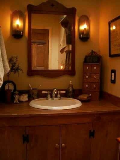 Primitive Bathroom Ideas, Country Primitive Bathroom, Primitive Bathroom Decor, Primitive Bathroom, Country Baths, Country Primitive Decor, Primitive Bathrooms, Primative Decor, Primitive Homes