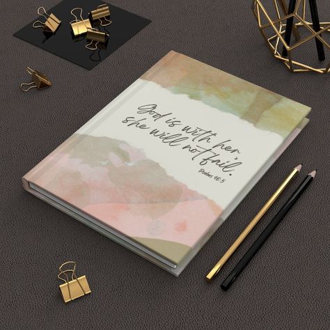 Christian Journal | God is with her, she will not fail | Hard Cover Christian Notebook Prayer Journal Aesthetic Notebook Christian Gift by Proverbs31Collective on Etsy Church Journal, Notes Journal, Christian Journaling, Sermon Notes, Prayer Board, Journal Aesthetic, Hardcover Notebook, Prayer Journal, Hardcover Journals