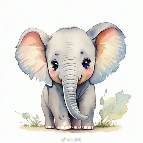 Baby Animal Painting, Baby Animal Art, Baby Animal Drawings, Elephant Art, Cute Cartoon Drawings, Arte Animal, Art Drawings For Kids, Baby Art, Mini Canvas Art